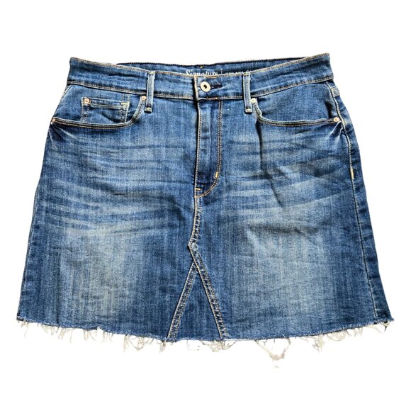 Levi Strauss Signature High Rise Jean Skirt Raw Hem Stretch Size 8 - Picture 1 of 8